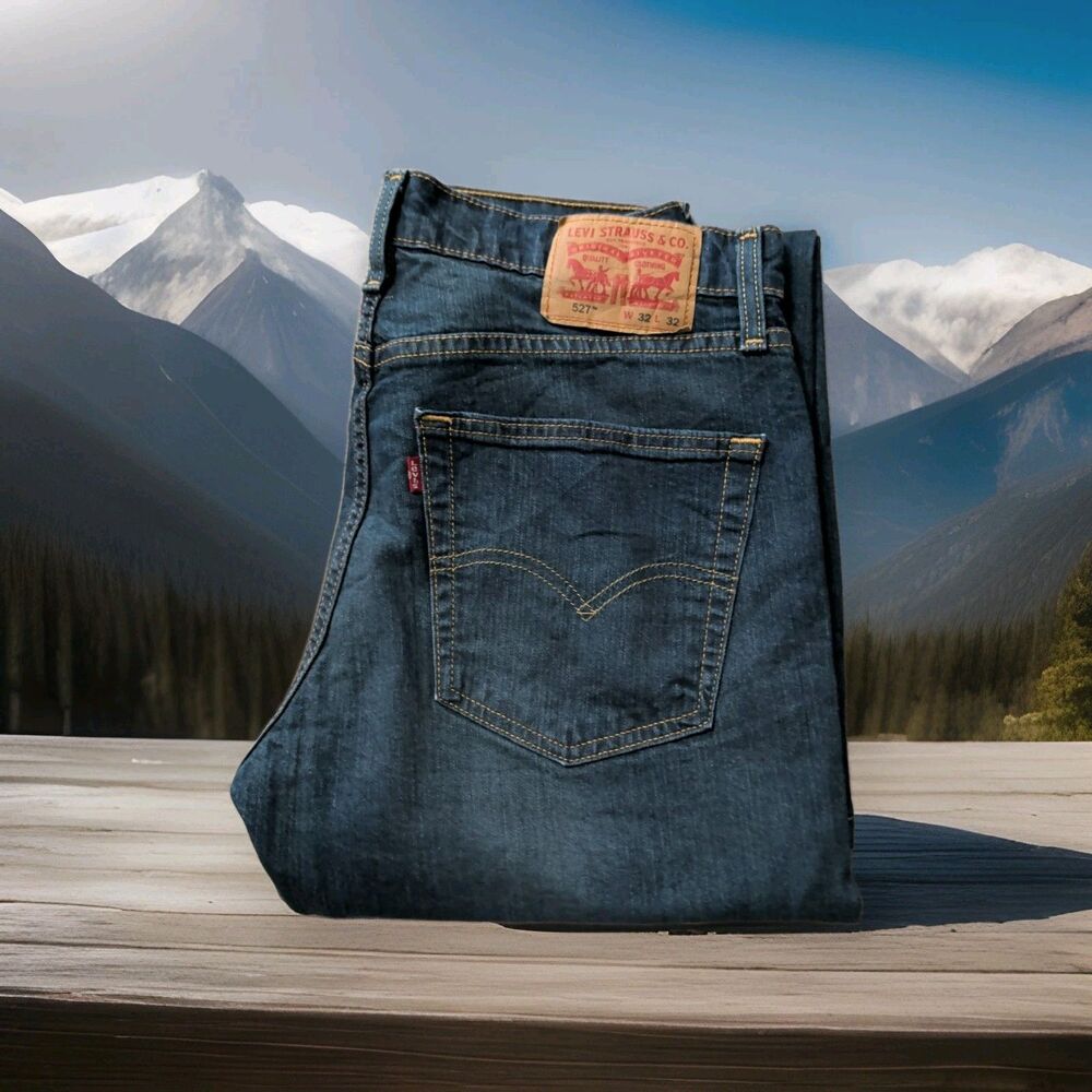 LEVI'S 527 BOOTCUT BLUE DENIM JEANS DARK WASH STRETCH MENS SIZE 32X32 EUC